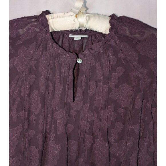 J. Jill Blouse PM Women's Purple Floral Lace Jacquard Long Sleeve Gothic Dark - Picture 2 of 8